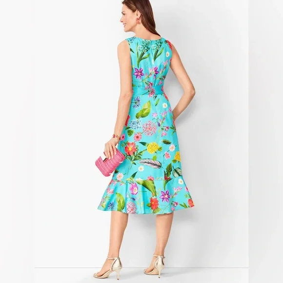 Talbots RSVP Occasion Collection Blue Floral Fit & Flare Dress - Size 12 - Picture 3 of 16